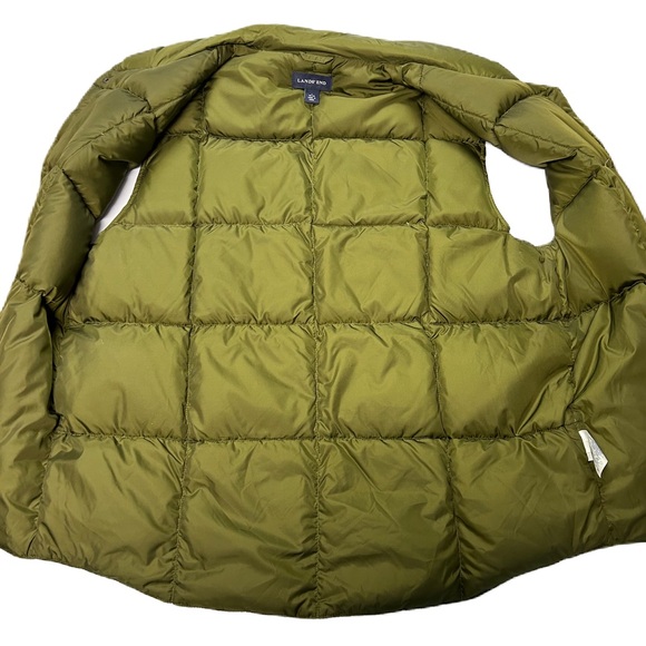Lands End Mens Down Puffer Vest Size L Snaps Pockets Nylon Green Hiking Winter - Picture 4 of 9